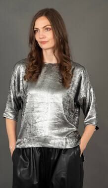 AQC Aquarius Cocktail Clothing Boutique Silver Shimmer Oversized Blouse size 1
